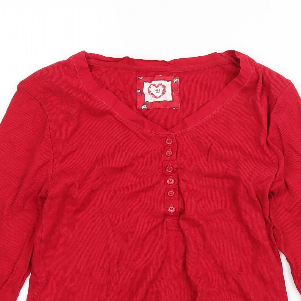 M&S Womens Red V-Neck  Cotton Cardigan Jumper Size 14