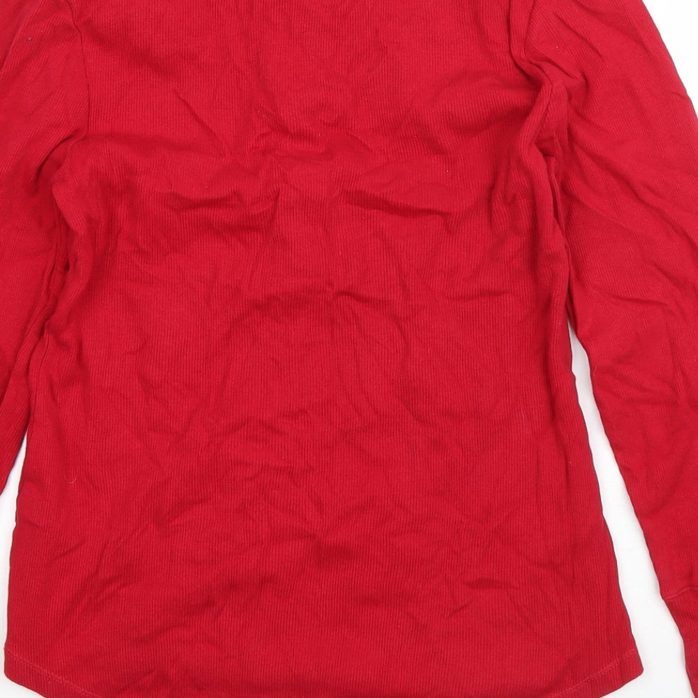 M&S Womens Red V-Neck  Cotton Cardigan Jumper Size 14