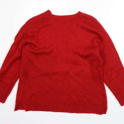 BM Mens Red Round Neck  Acrylic Pullover Jumper Size M   - Christmas Penguin