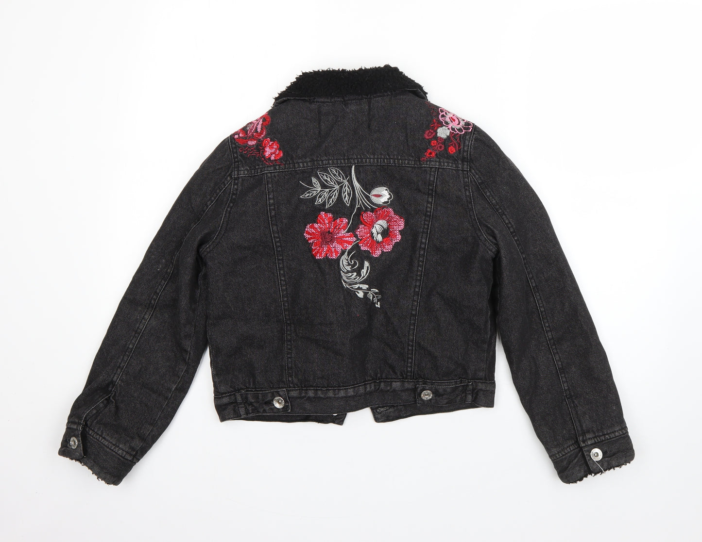 Denim Co Girls Black Floral  Jacket  Size 10-11 Years  Button