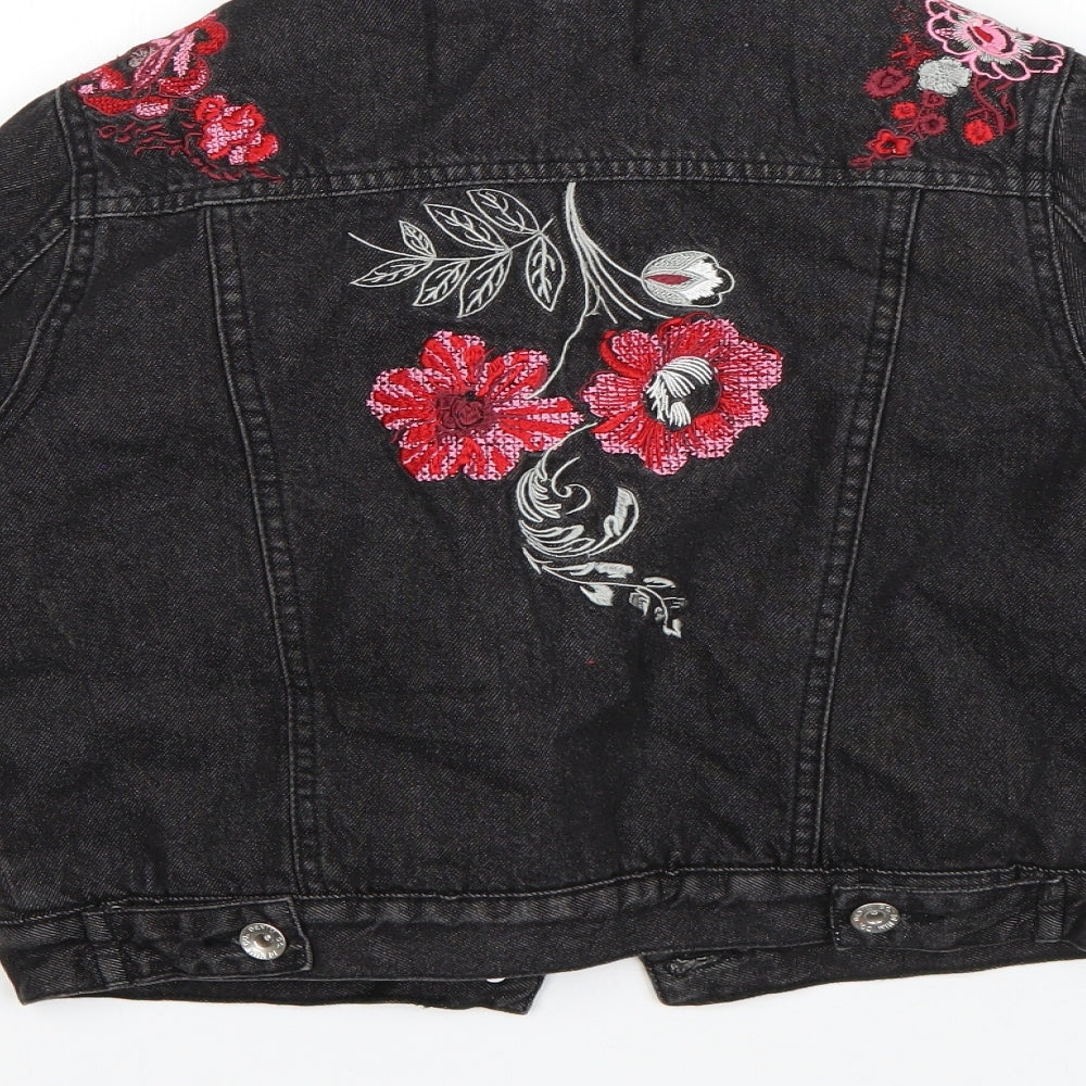 Denim Co Girls Black Floral  Jacket  Size 10-11 Years  Button