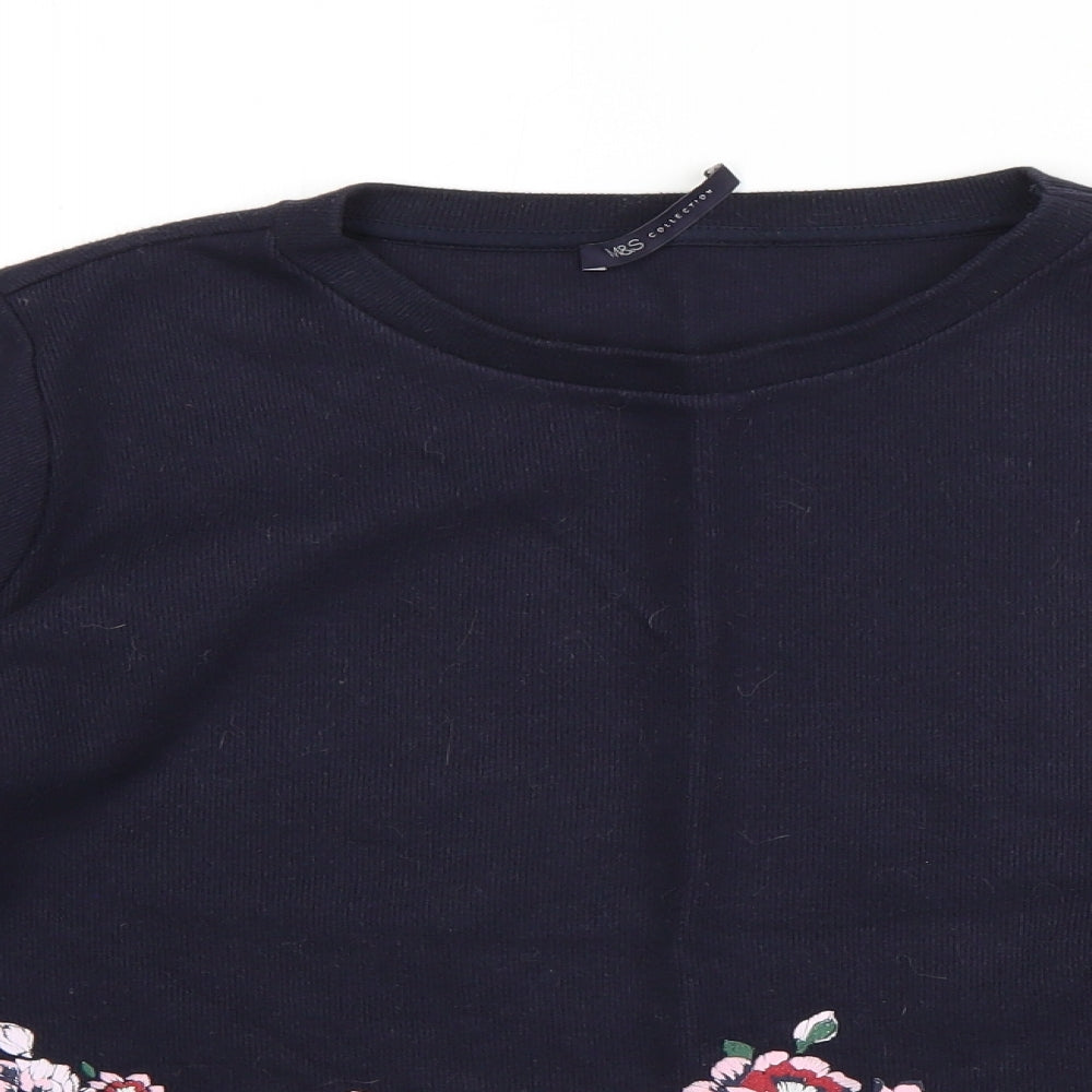 M&S Womens Blue Round Neck Floral Polyester Pullover Jumper Size 16