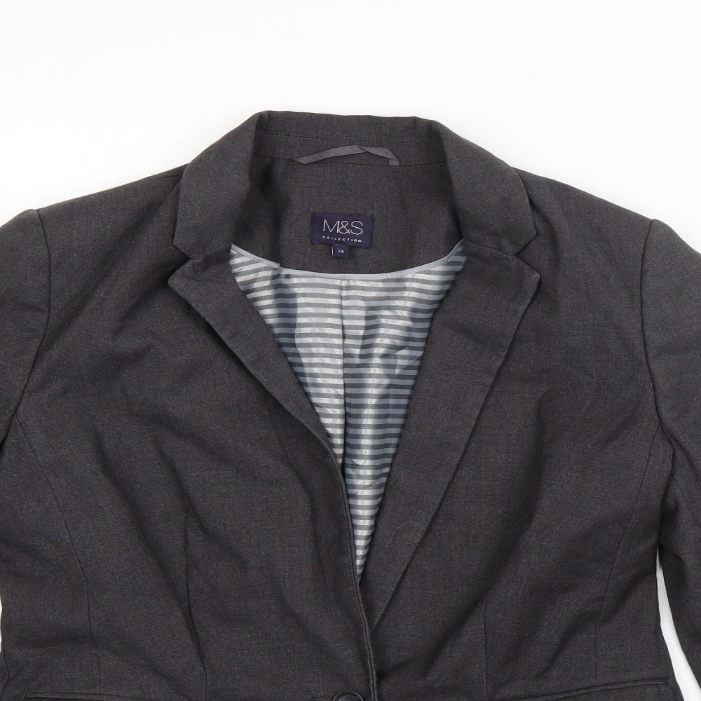 M&S Womens Grey   Jacket Blazer Size 12  Button