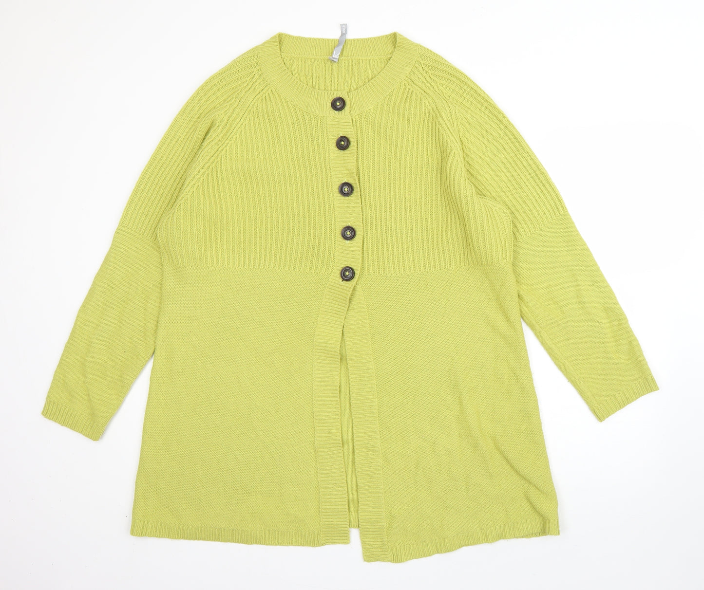 Note Womens Green Round Neck  Acrylic Cardigan Jumper Size 18