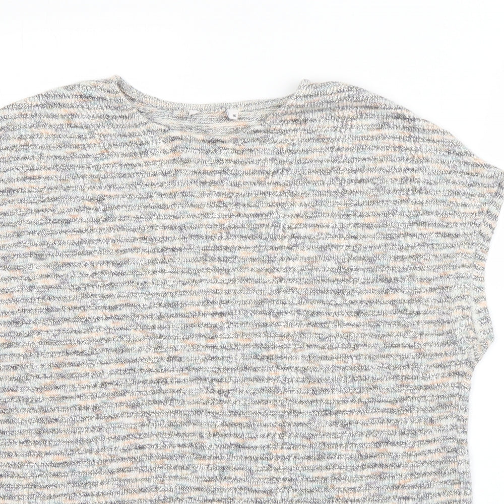 TU Womens Grey Round Neck Striped Cotton Pullover Jumper Size 16