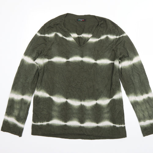 Preworn Mens Green V-Neck  Viscose Pullover Jumper Size S