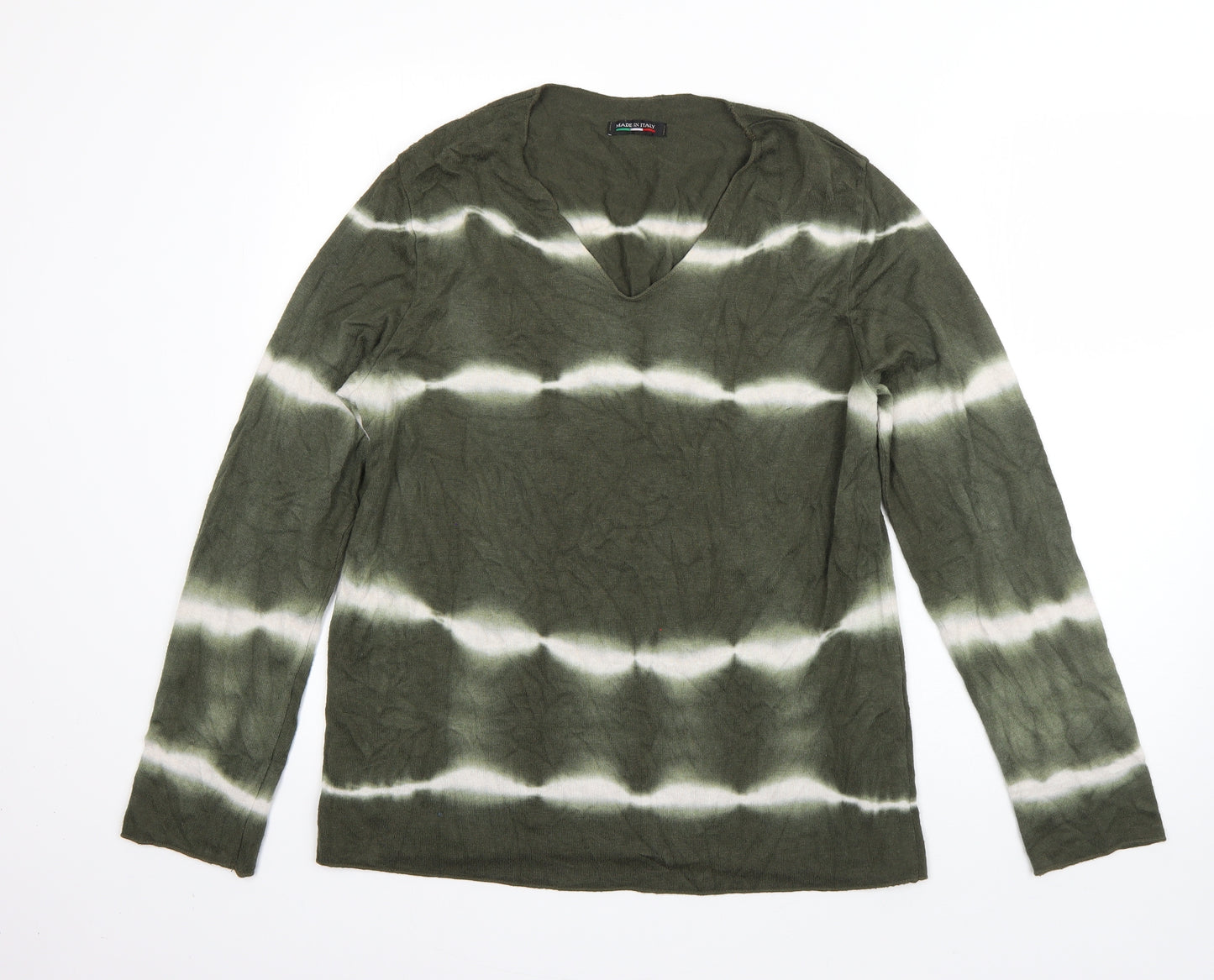 Preworn Mens Green V-Neck  Viscose Pullover Jumper Size S