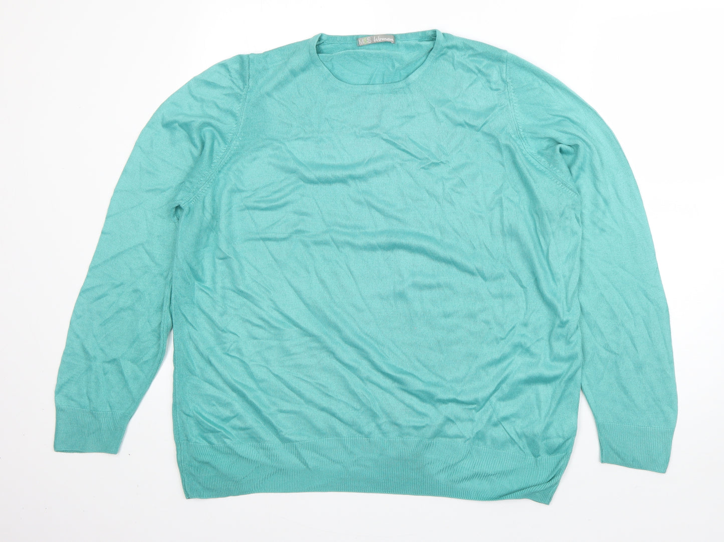 m&s Womens Green Round Neck  Acrylic Pullover Jumper Size 20