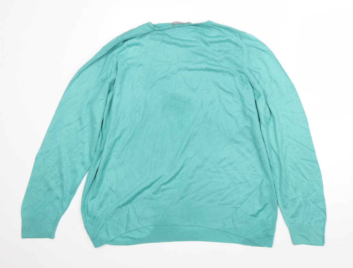 m&s Womens Green Round Neck  Acrylic Pullover Jumper Size 20