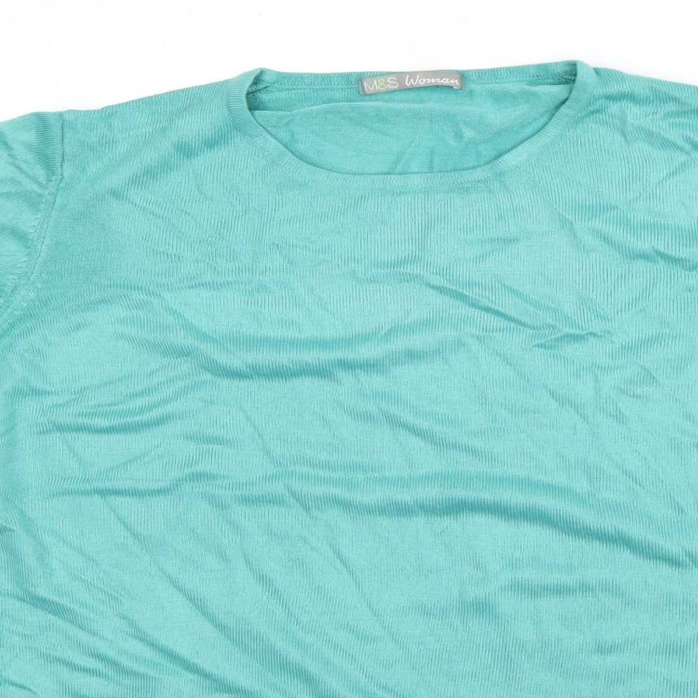 m&s Womens Green Round Neck  Acrylic Pullover Jumper Size 20