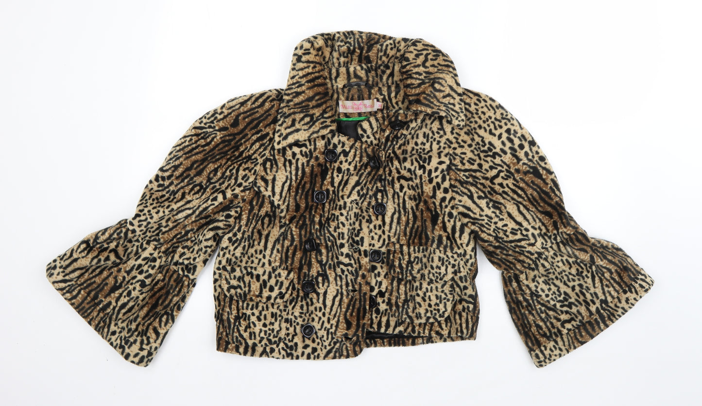 Miss Real Womens Brown Animal Print  Jacket  Size 16  Button