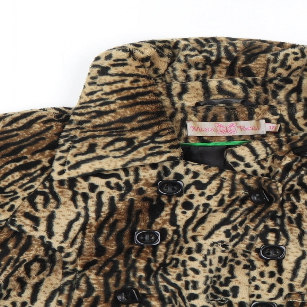 Miss Real Womens Brown Animal Print  Jacket  Size 16  Button