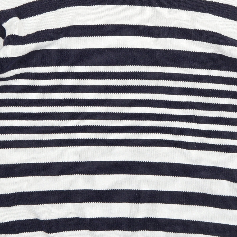 M&S Womens White Round Neck Striped Cotton Pullover Jumper Size 16