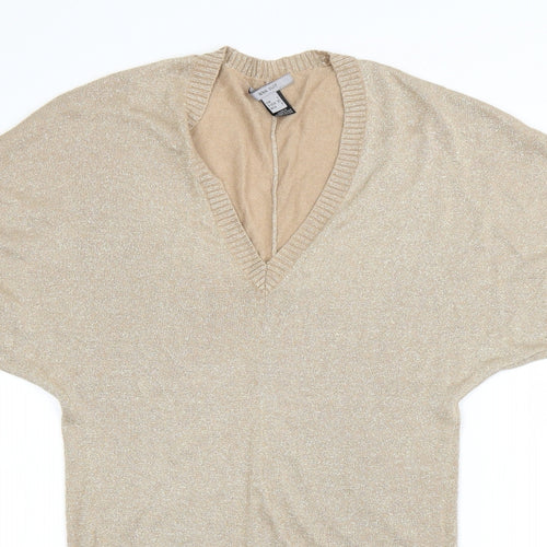 MNH Womens Beige V-Neck  Viscose Pullover Jumper Size S