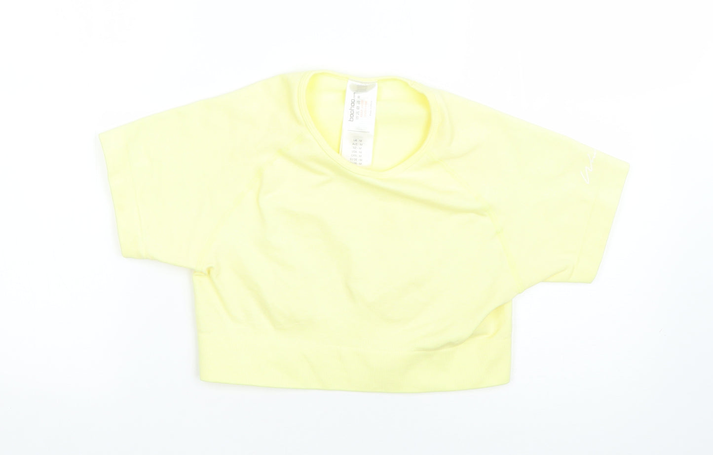 Boohoo Womens Yellow  Polyamide Cropped T-Shirt Size M Round Neck