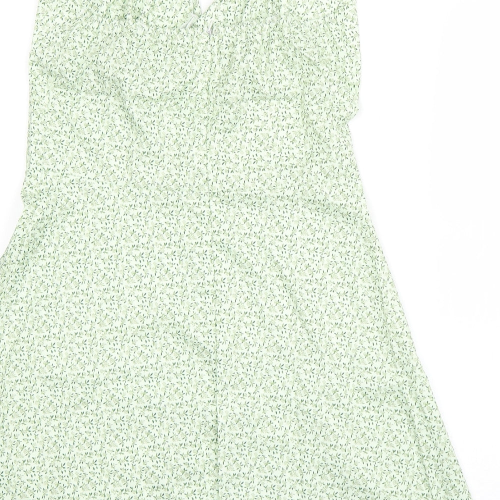 Preworn Womens Green Floral Polyester A-Line  Size L  V-Neck