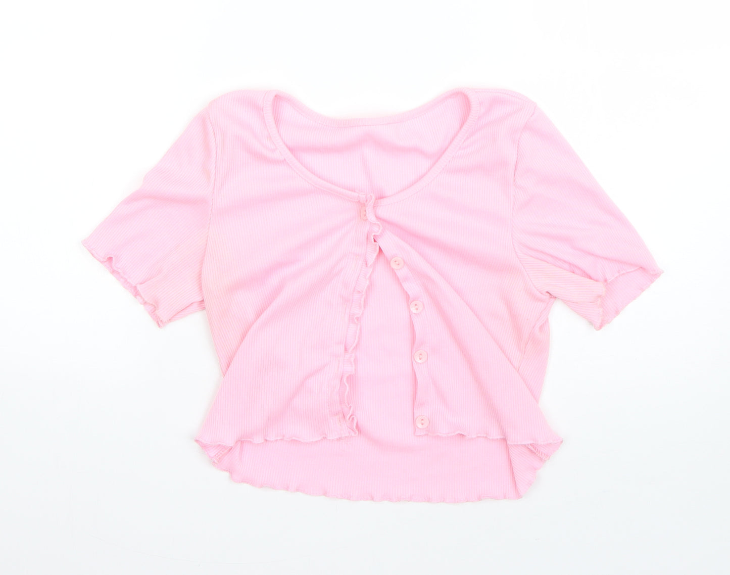 Preworn Womens Pink Collared  Polyester Shrug Jumper Size M