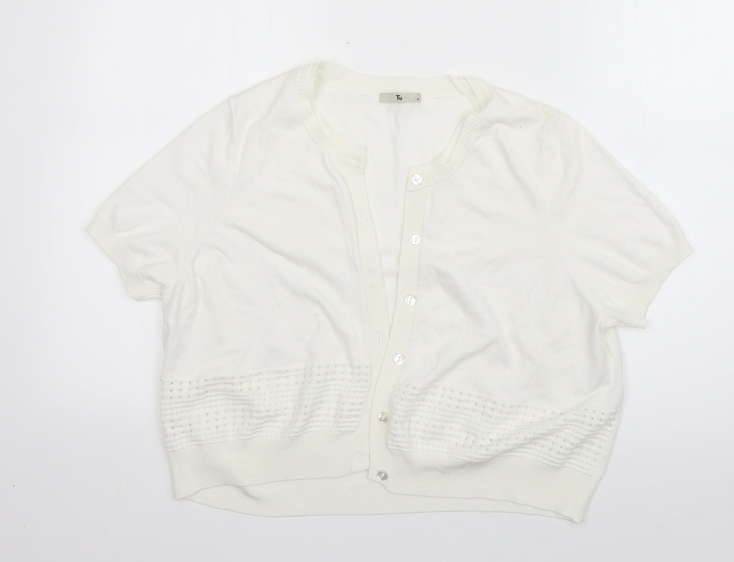 TU Womens White Round Neck  Viscose Cardigan Jumper Size 16