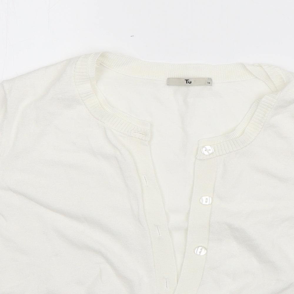 TU Womens White Round Neck  Viscose Cardigan Jumper Size 16