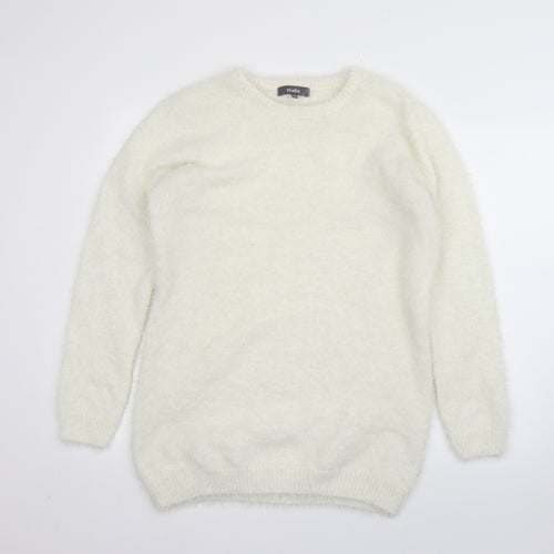 Studio Womens White Round Neck  Polyester Pullover Jumper Size 14