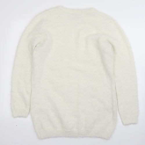 Studio Womens White Round Neck  Polyester Pullover Jumper Size 14