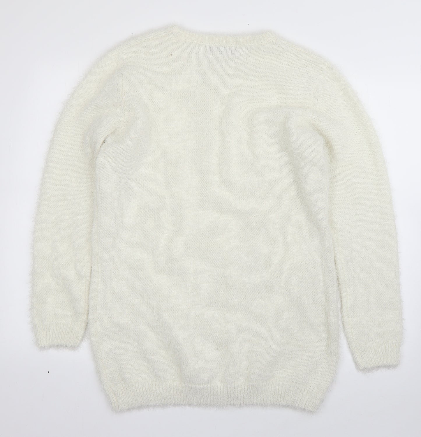 Studio Womens White Round Neck  Polyester Pullover Jumper Size 14