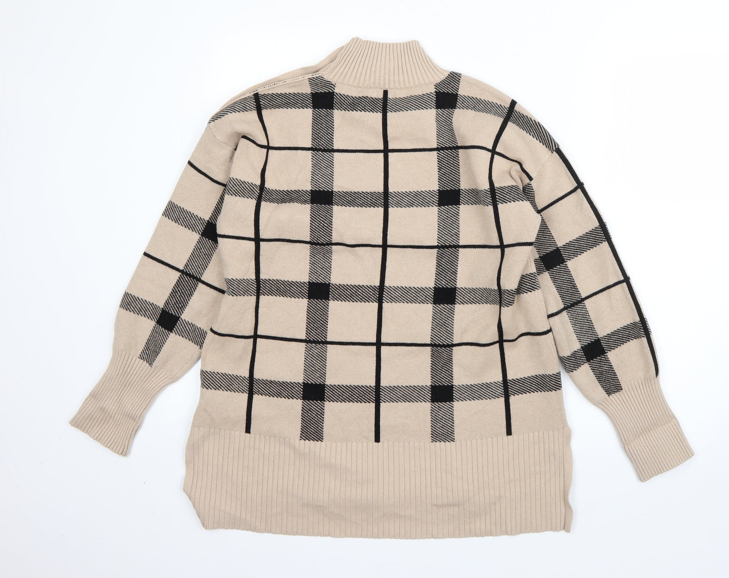 River Island Mens Beige High Neck Plaid Acrylic Pullover Jumper Size M