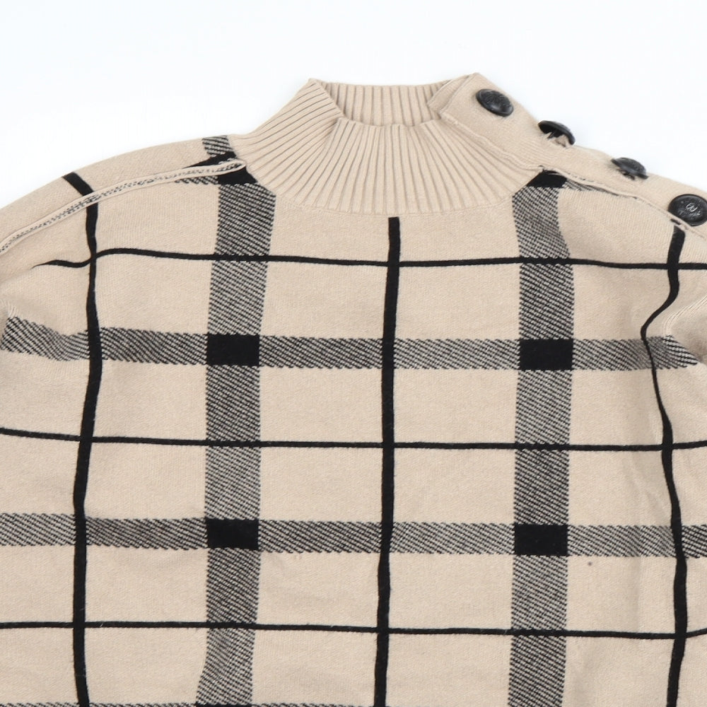 River Island Mens Beige High Neck Plaid Acrylic Pullover Jumper Size M