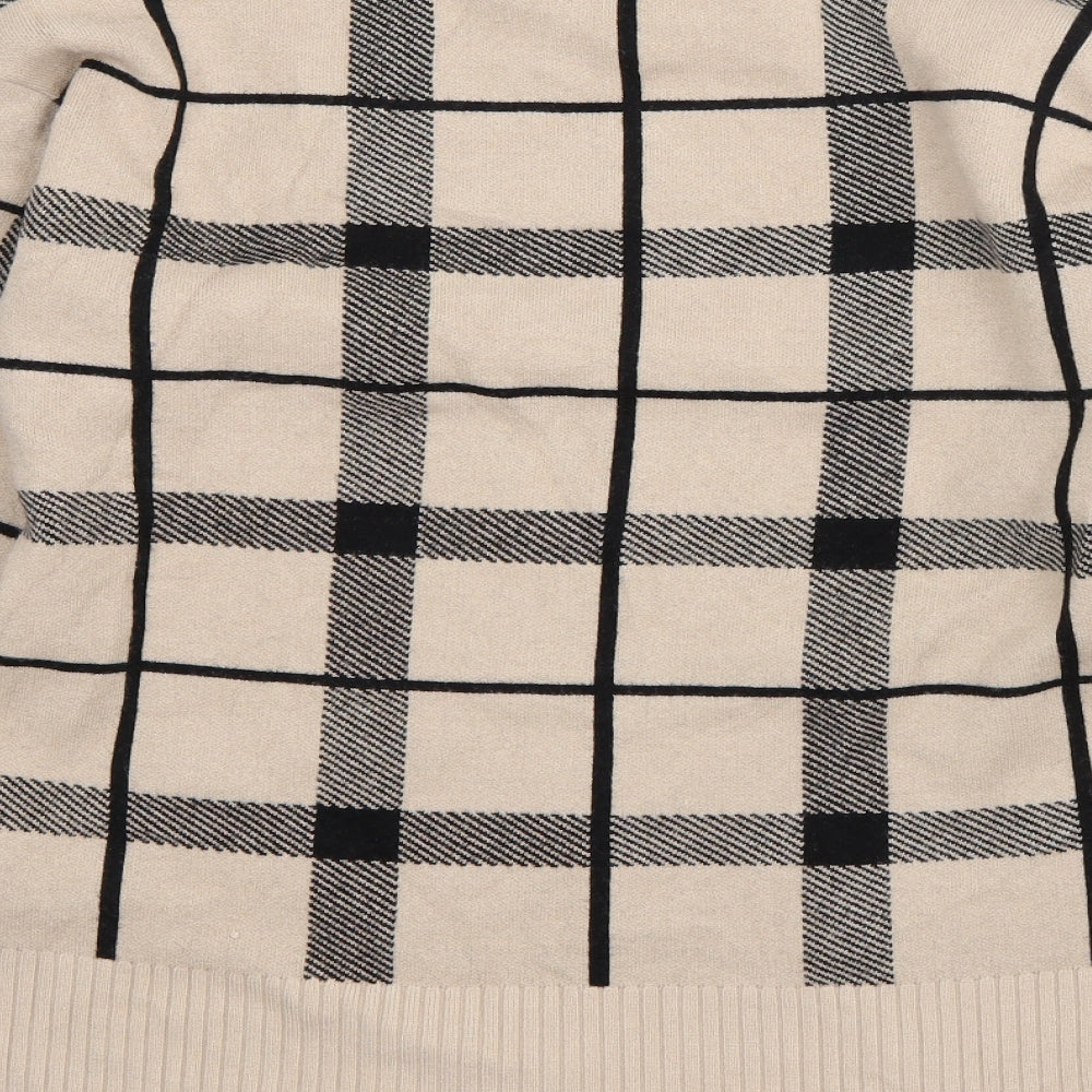 River Island Mens Beige High Neck Plaid Acrylic Pullover Jumper Size M