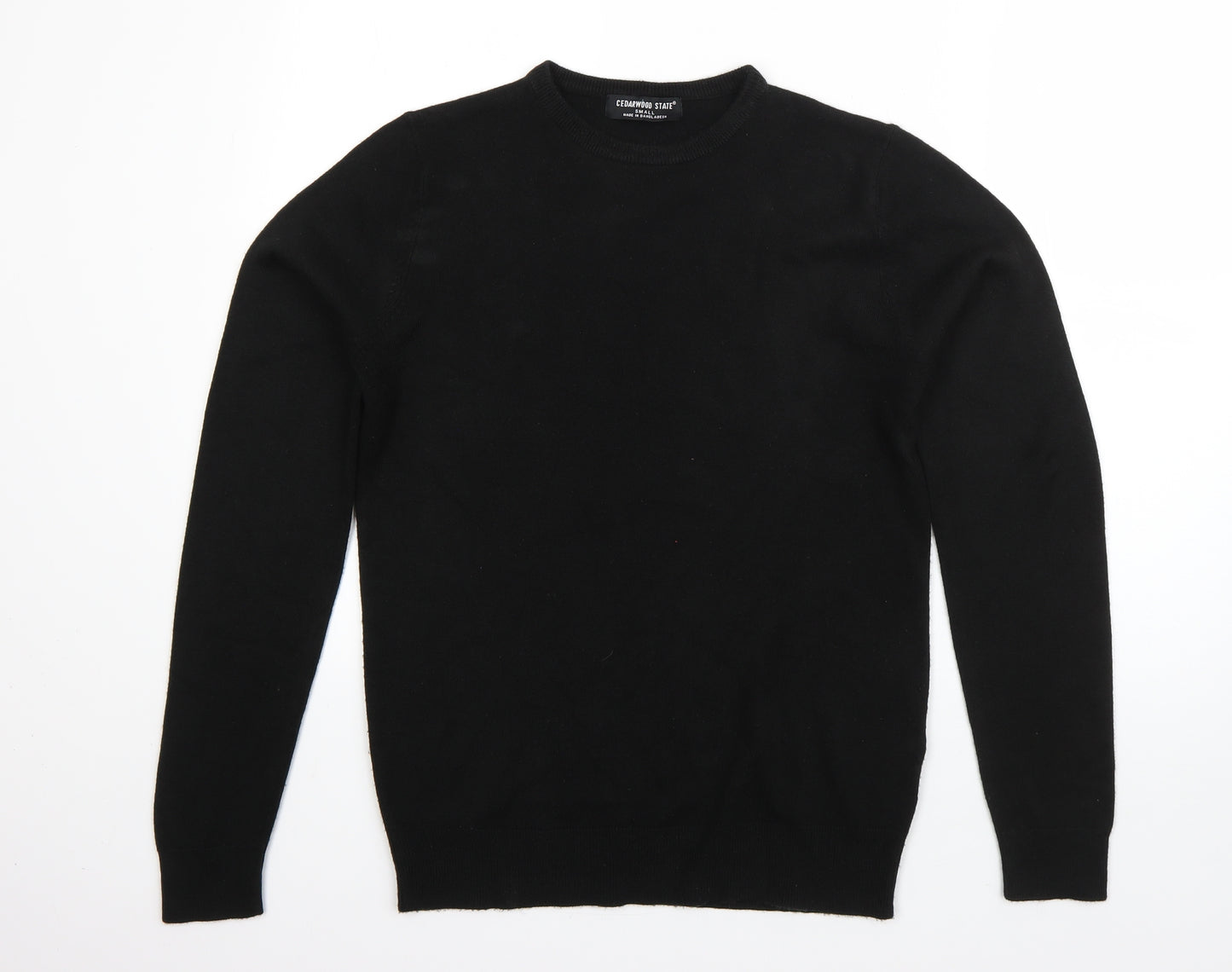 Cedar Wood State Mens Black Round Neck  Polyester Pullover Jumper Size S