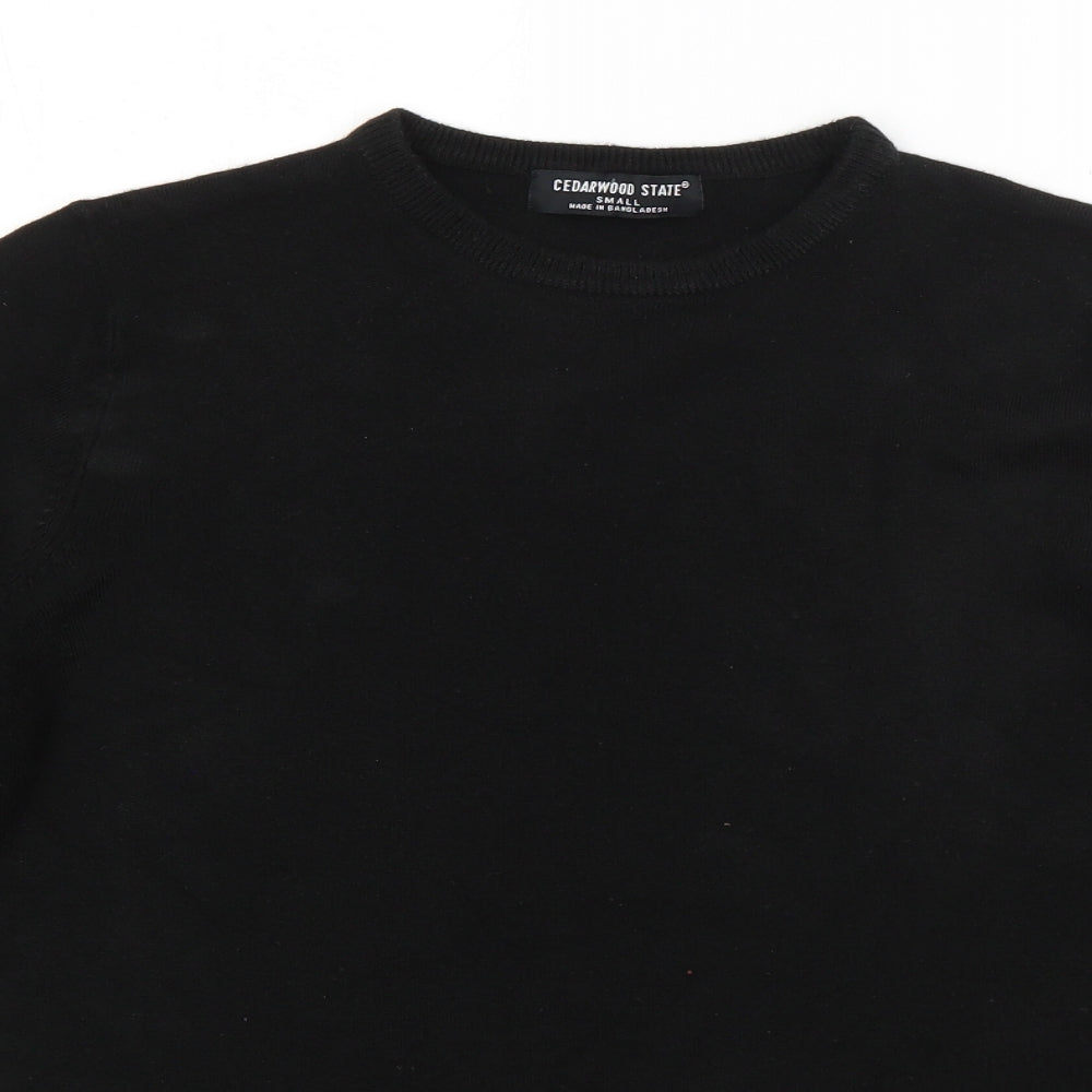 Cedar Wood State Mens Black Round Neck  Polyester Pullover Jumper Size S