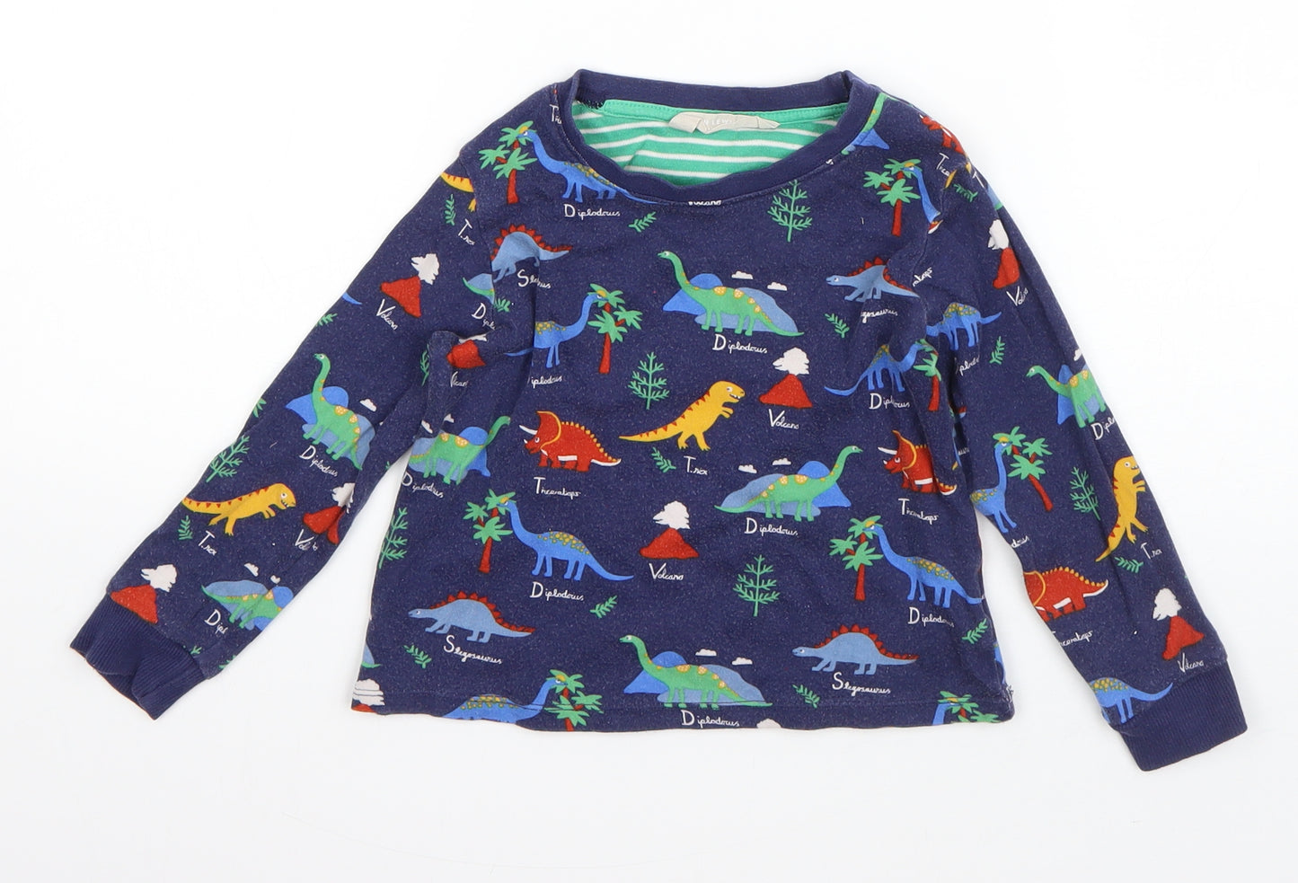 John Lewis Boys Blue  Cotton  Pyjama Top Size 2-3 Years   - dinosaurs