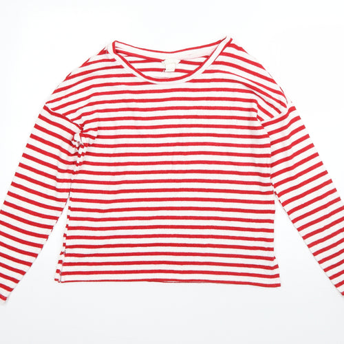 H&M Mens White Round Neck Striped Viscose Pullover Jumper Size S