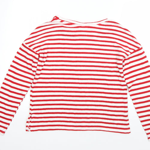 H&M Mens White Round Neck Striped Viscose Pullover Jumper Size S