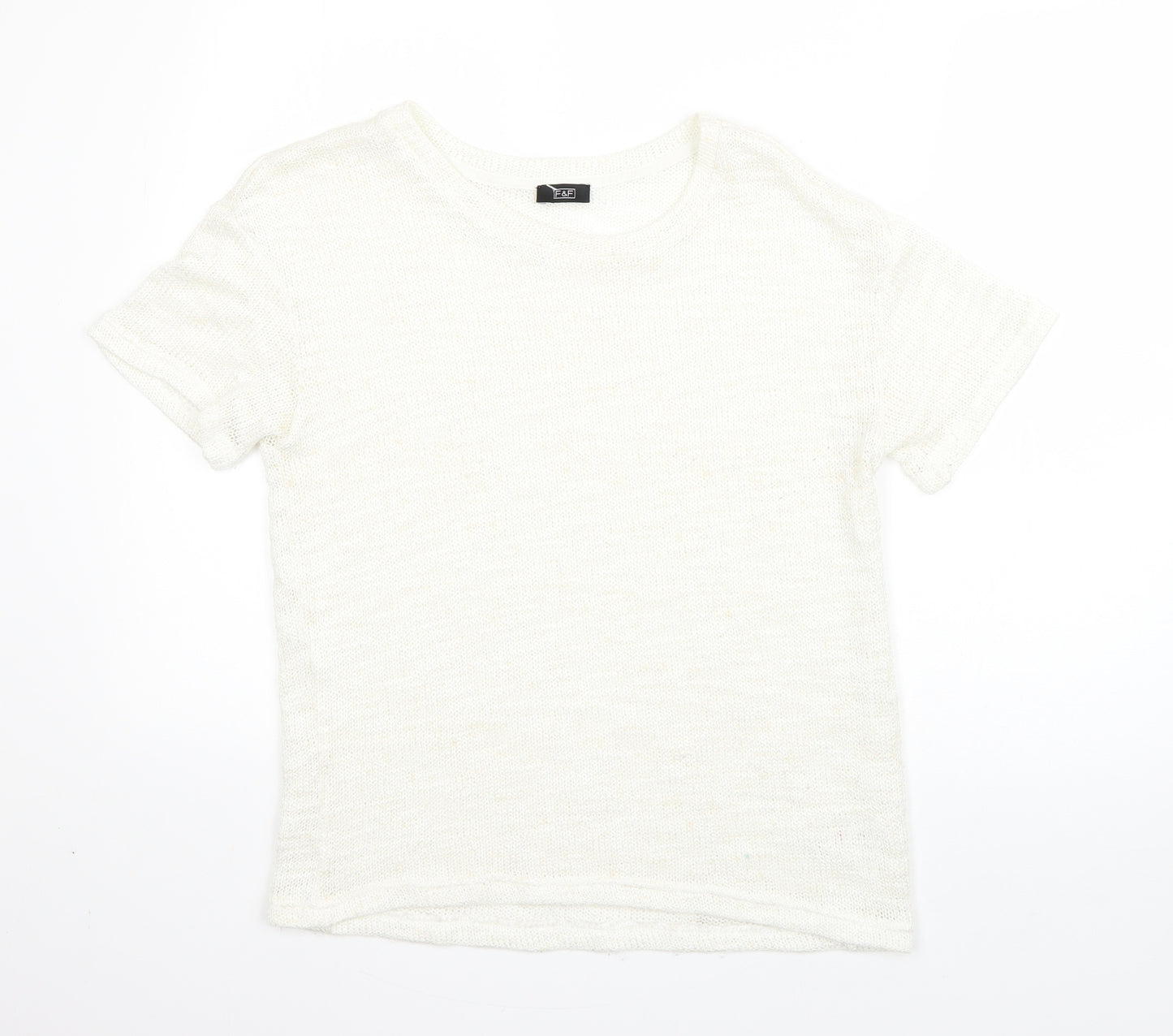 F&F Womens White Round Neck  Acrylic Pullover Jumper Size 8