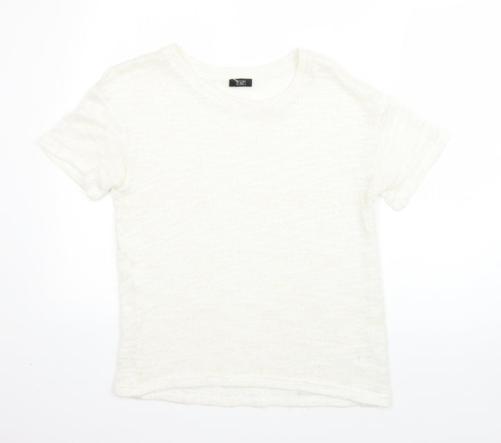 F&F Womens White Round Neck  Acrylic Pullover Jumper Size 8