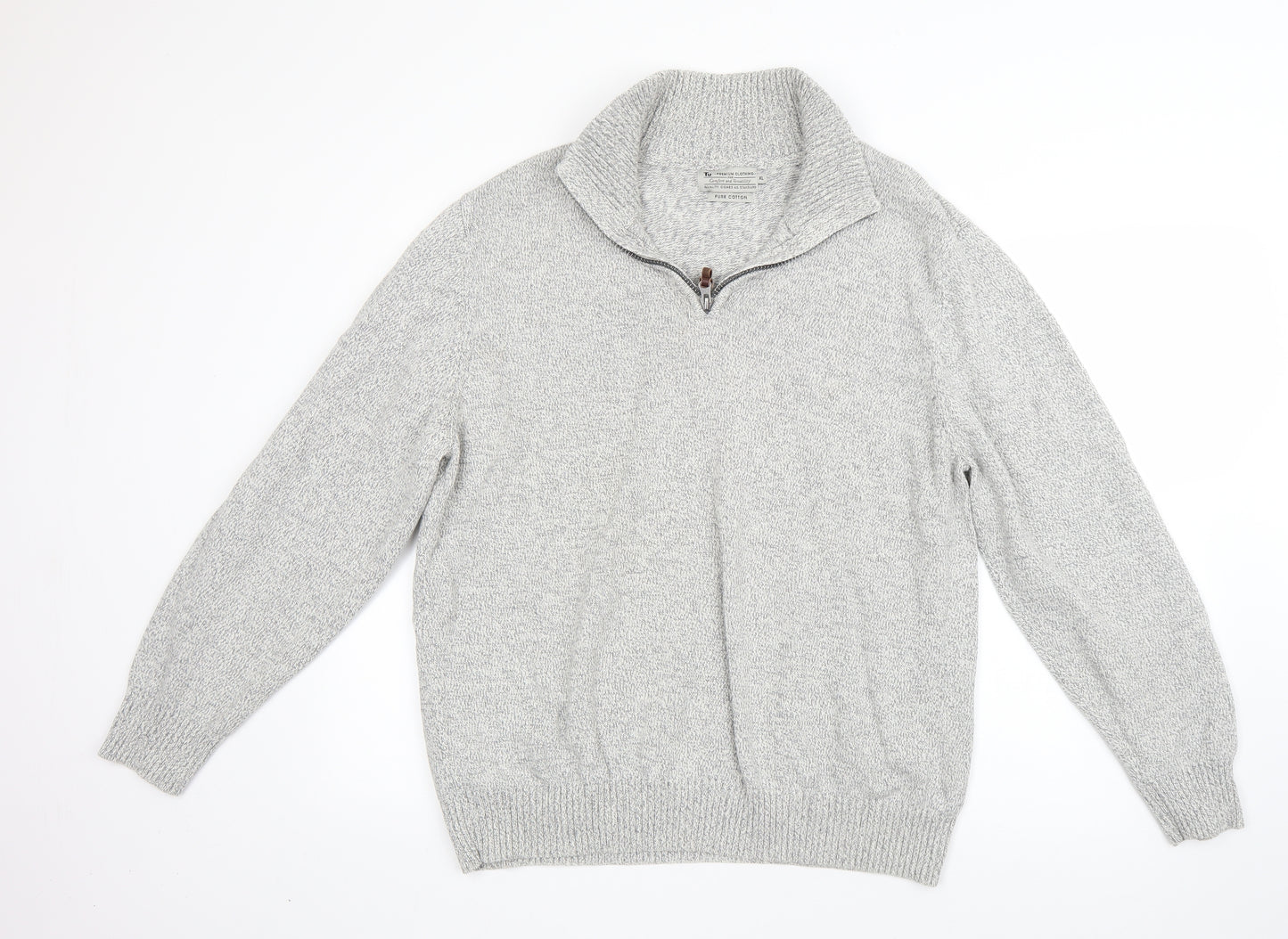 TU Mens Grey High Neck  Cotton Pullover Jumper Size XL
