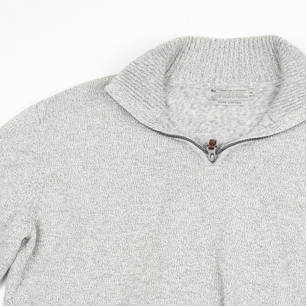 TU Mens Grey High Neck  Cotton Pullover Jumper Size XL