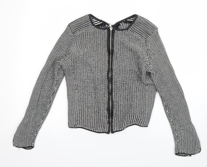 H&M Womens Black Round Neck Cotton Full Zip Jumper Size M