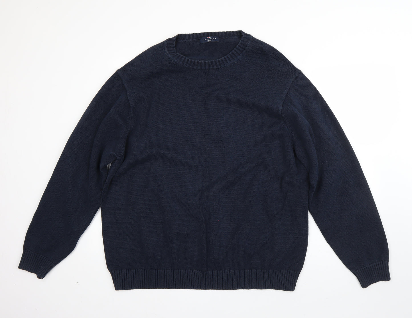 M&S Mens Blue Round Neck  Cotton Pullover Jumper Size 2XL