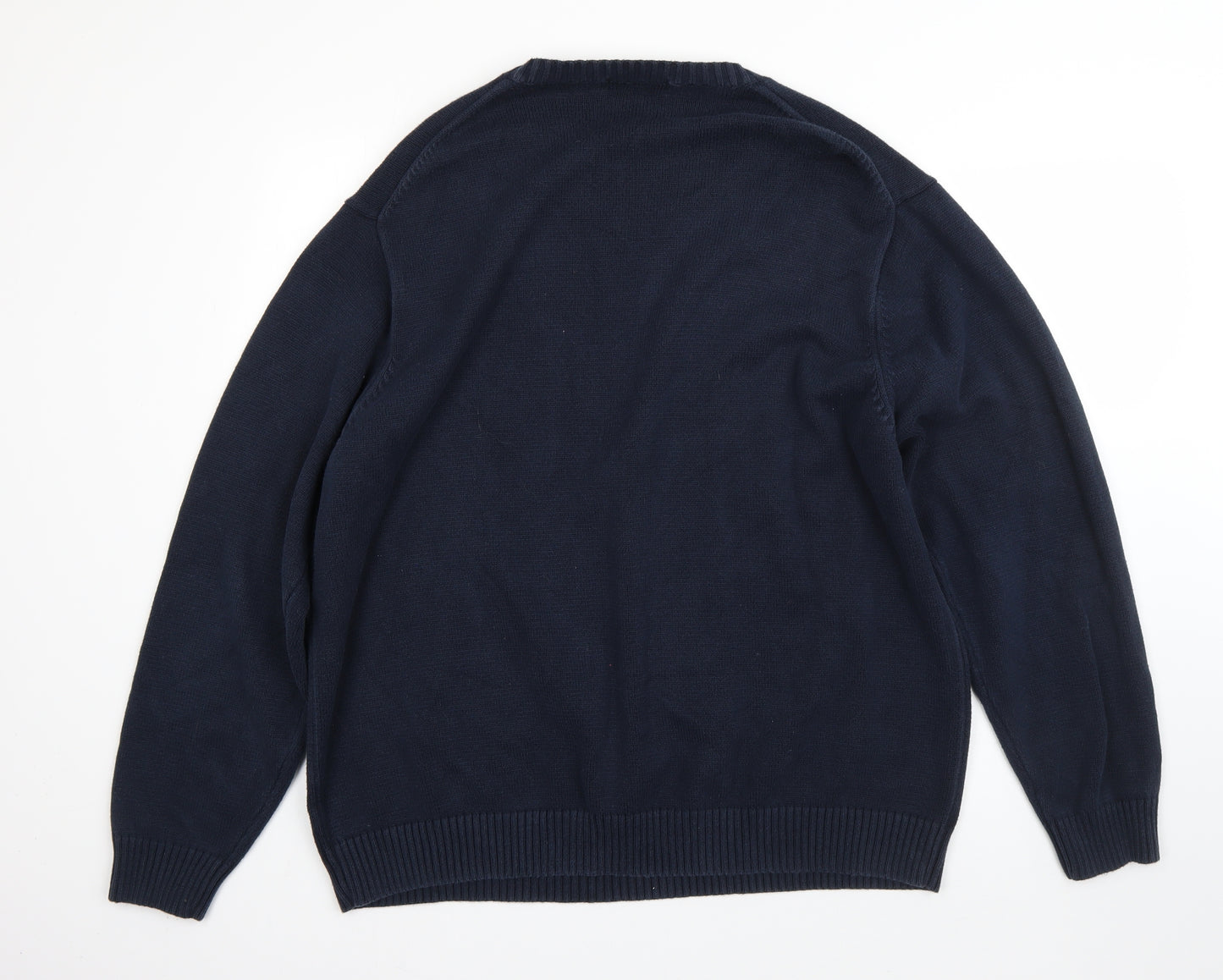 M&S Mens Blue Round Neck  Cotton Pullover Jumper Size 2XL