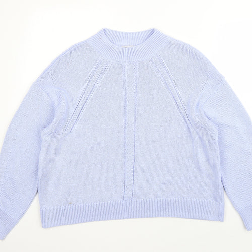 M&S Womens Blue High Neck  Acrylic Pullover Jumper Size M