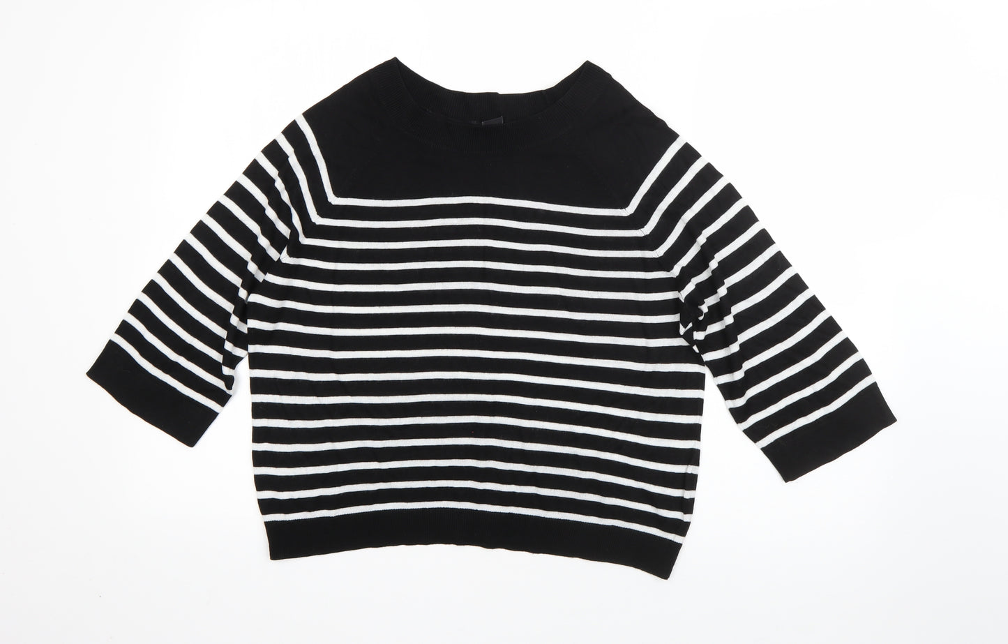 H&M Womens Black Round Neck Striped Polyester Pullover Jumper Size XS