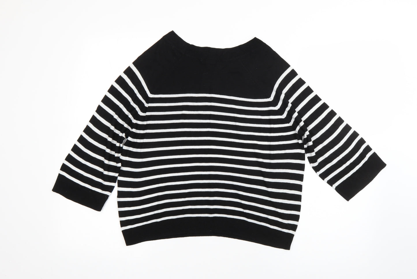 H&M Womens Black Round Neck Striped Polyester Pullover Jumper Size XS