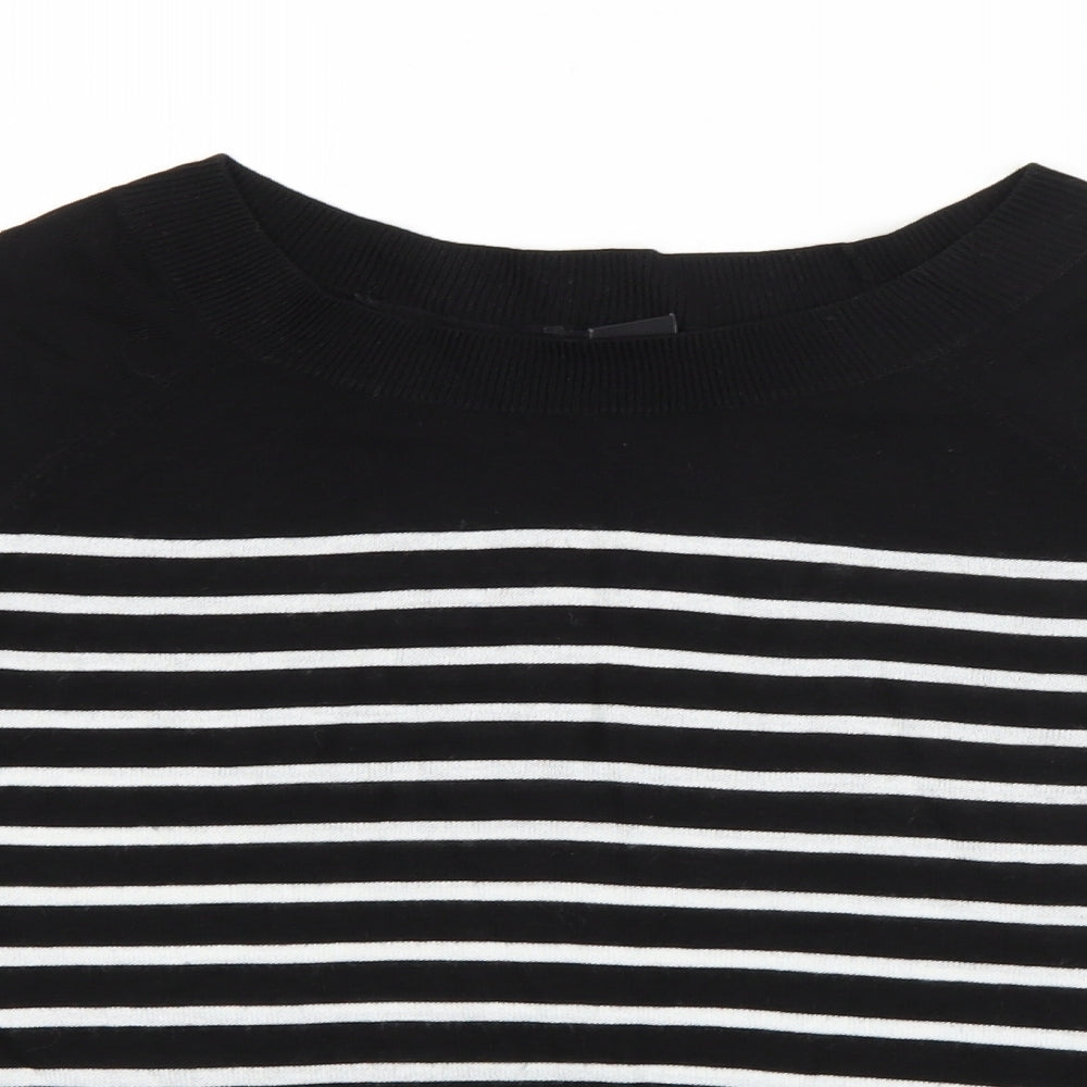H&M Womens Black Round Neck Striped Polyester Pullover Jumper Size XS