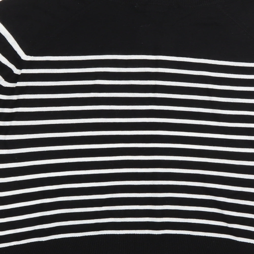 H&M Womens Black Round Neck Striped Polyester Pullover Jumper Size XS