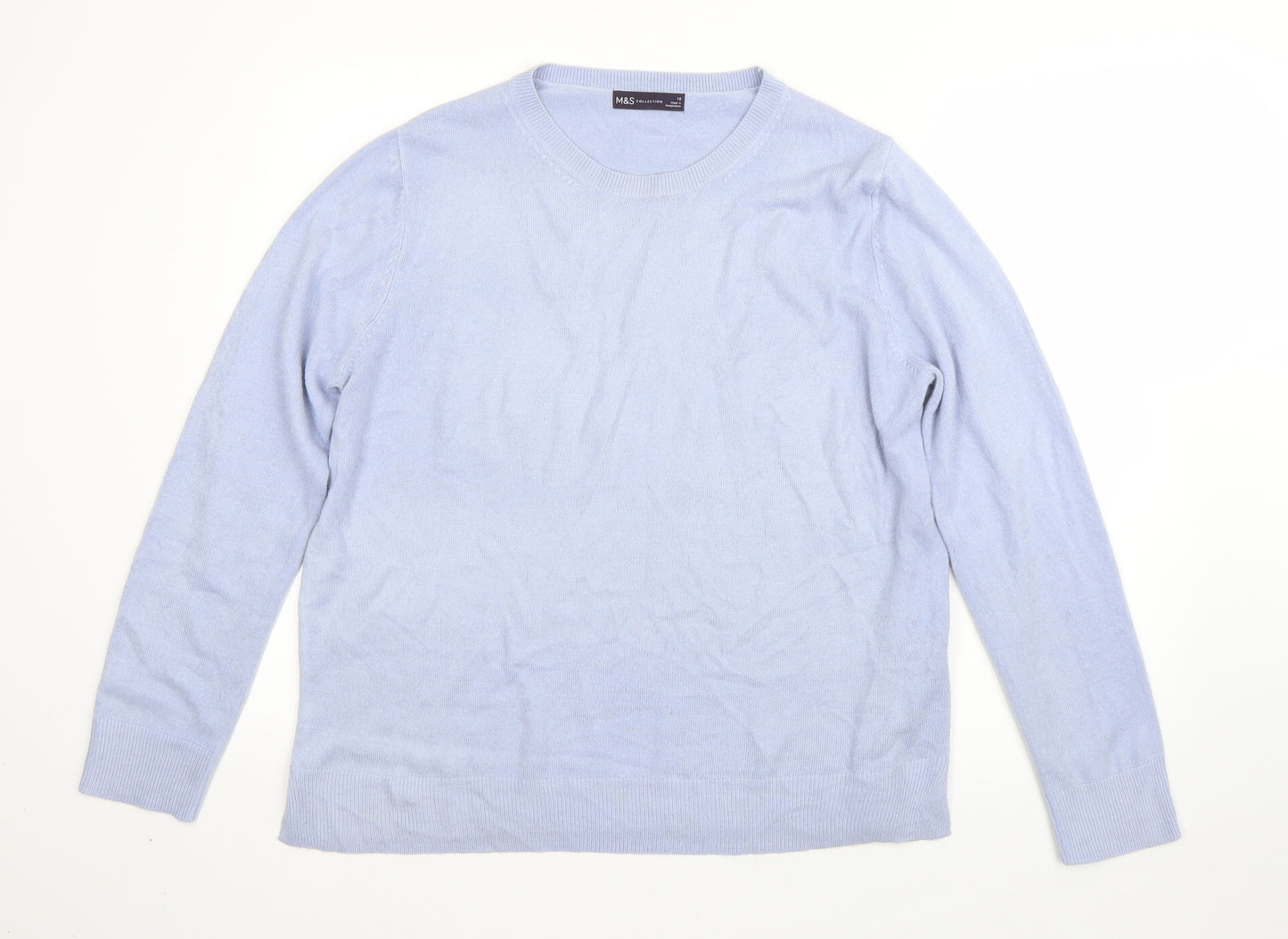 M&S Womens Blue Round Neck  Acrylic Pullover Jumper Size 16