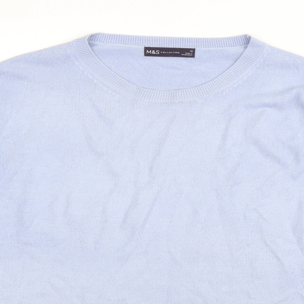 M&S Womens Blue Round Neck  Acrylic Pullover Jumper Size 16
