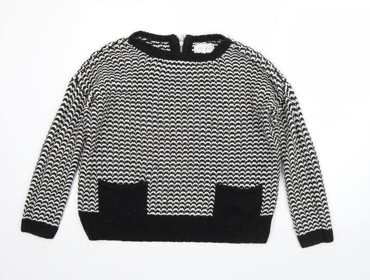 New Look Womens Black Round Neck Striped Acrylic Pullover Jumper Size 8