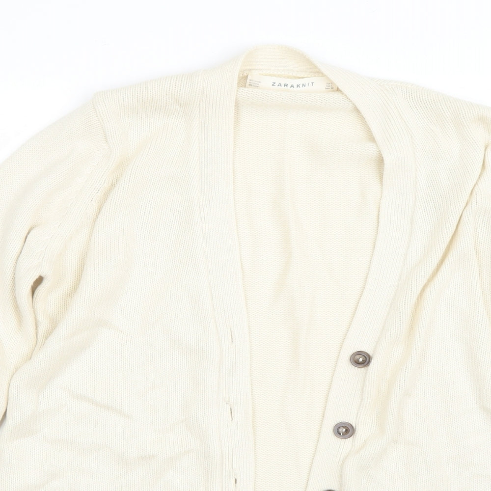 Zara Womens Beige V-Neck  Acrylic Cardigan Jumper Size L